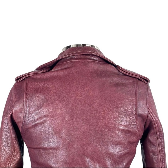 ALL SAINTS HADI CHERRY TUSCAN RED ZIP UP BUFFALO LEATHER BIKER MOTO JACKET - Picture 11 of 16